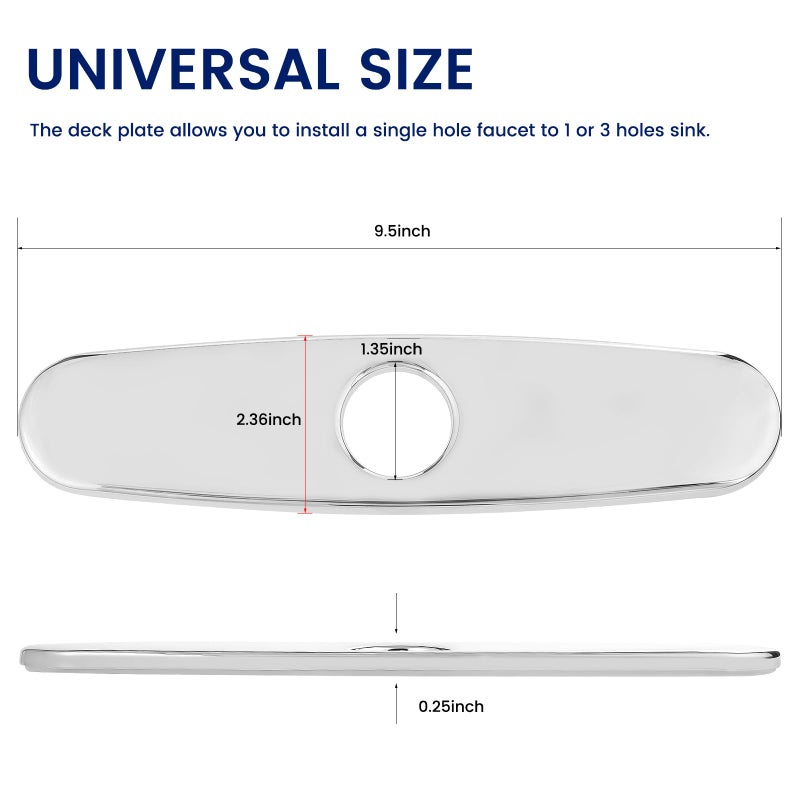 Gangang Sink Faucet Deck Plate 9.5 inch Hole Cover Stainless Steel Sink 1 or 3 Faucets Covers for Bathroom Kitchen Vanity Sink Faucet - Image 2